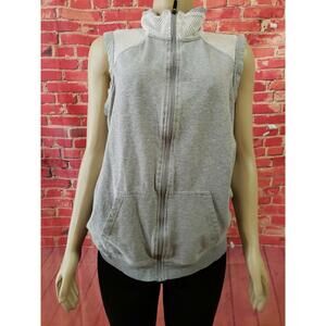 FABLETICS LADIES GRAY MESH TRIM SWEATER VEST ZIP CLOSURE SIZE XL